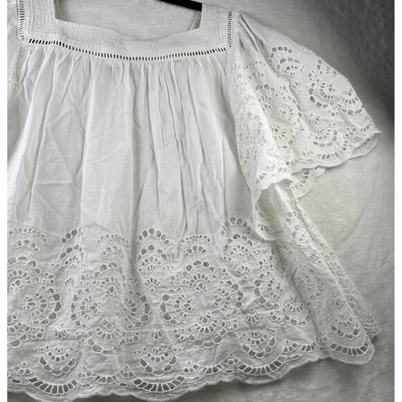 Madewell Womens Flutter-Sleeve Blouse White Sz XS Flowy Feminine Embroidered Top - Picture 8 of 15